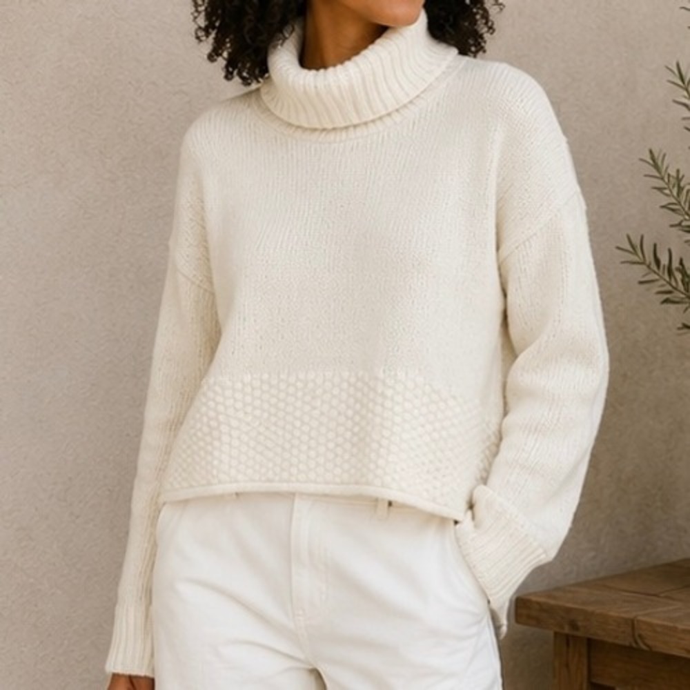 Madewell Cream Felted Merino Wool Blend Turtleneck Sweater Boxy Large